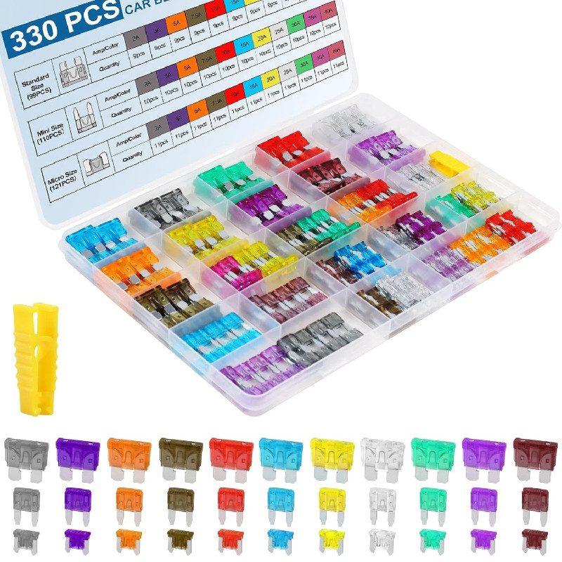 330Pcs Universal Car Blade Fuses Assortment Kit Standard Mini& Low Profile Fuses