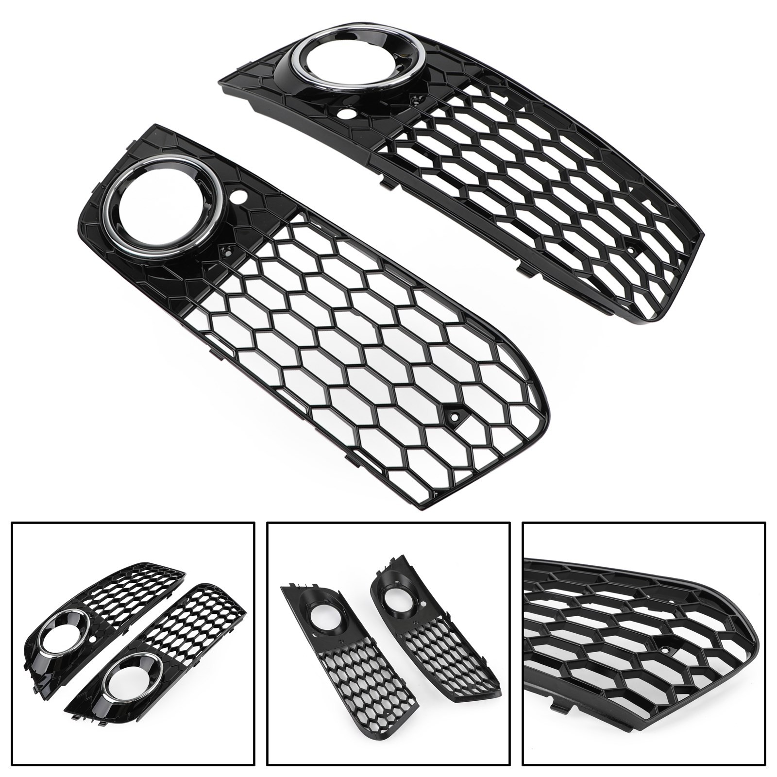 Pair Honeycomb Mesh Fog Light Open Vent Grill Intake Fit Audi A4 B8 2009-2012 10