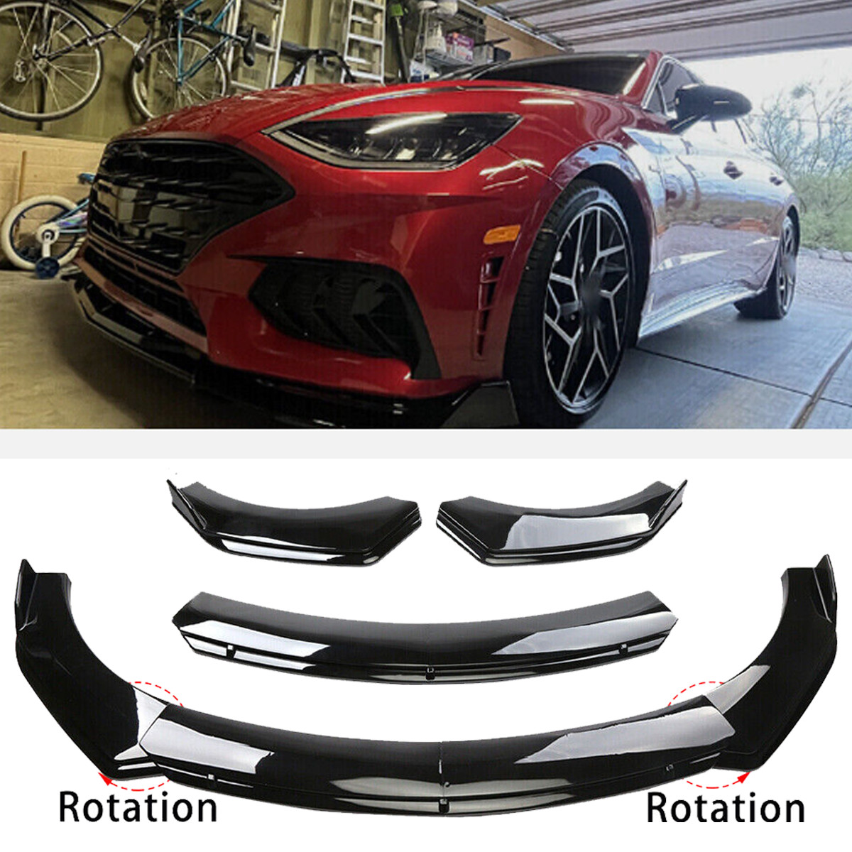 Gloss Black Car Front Bumper Spoiler Lip Splitter Body Kit For Hyundai Sonata