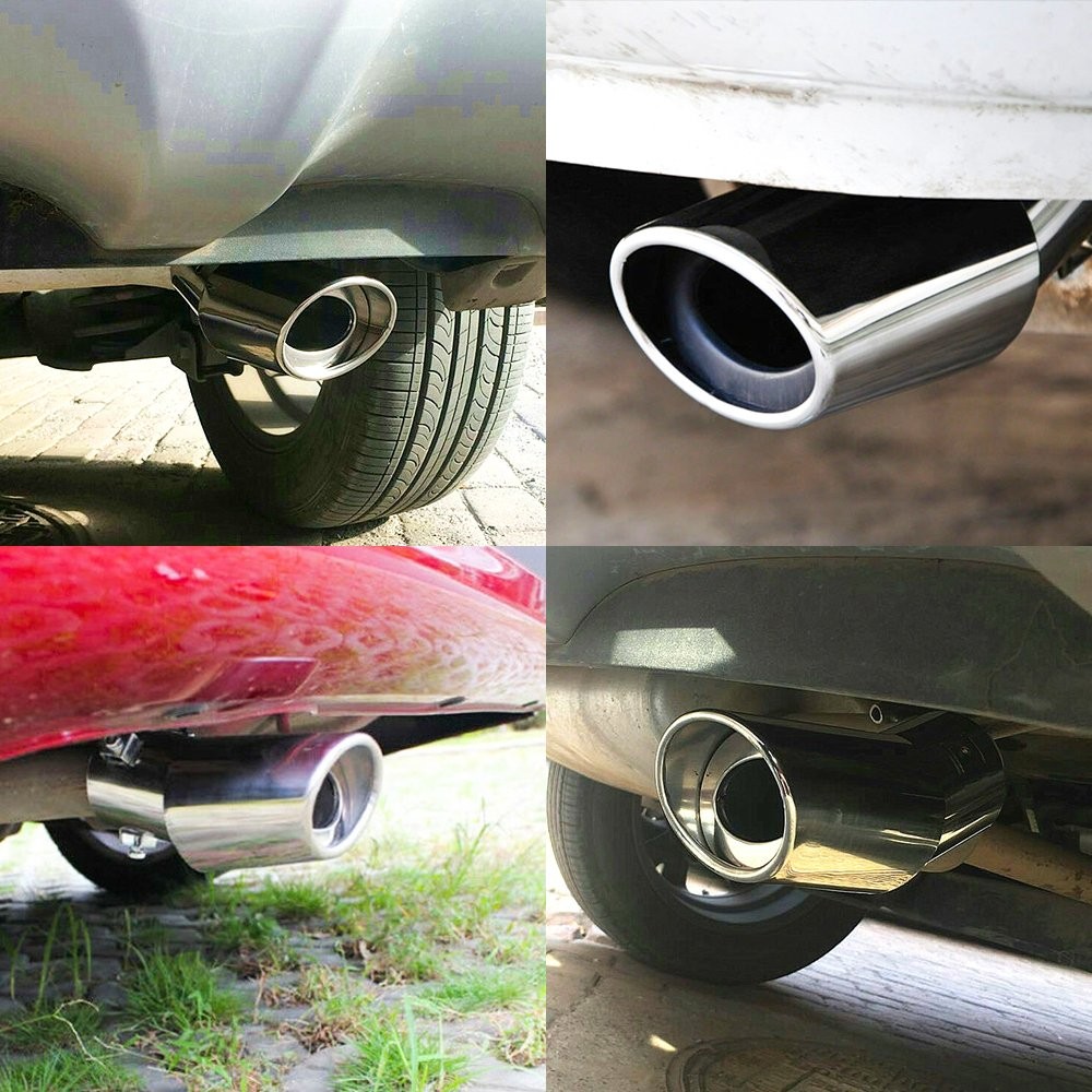 Car Chrome Steel Stainless Rear Round Pipe Exhaust Tail Muffler Tip Accessories