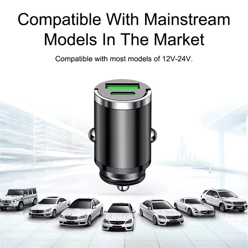 200W Mini Car Charger PD QC3.0 Fast USB C for iPhone Samsung Xiaomi PD QC30