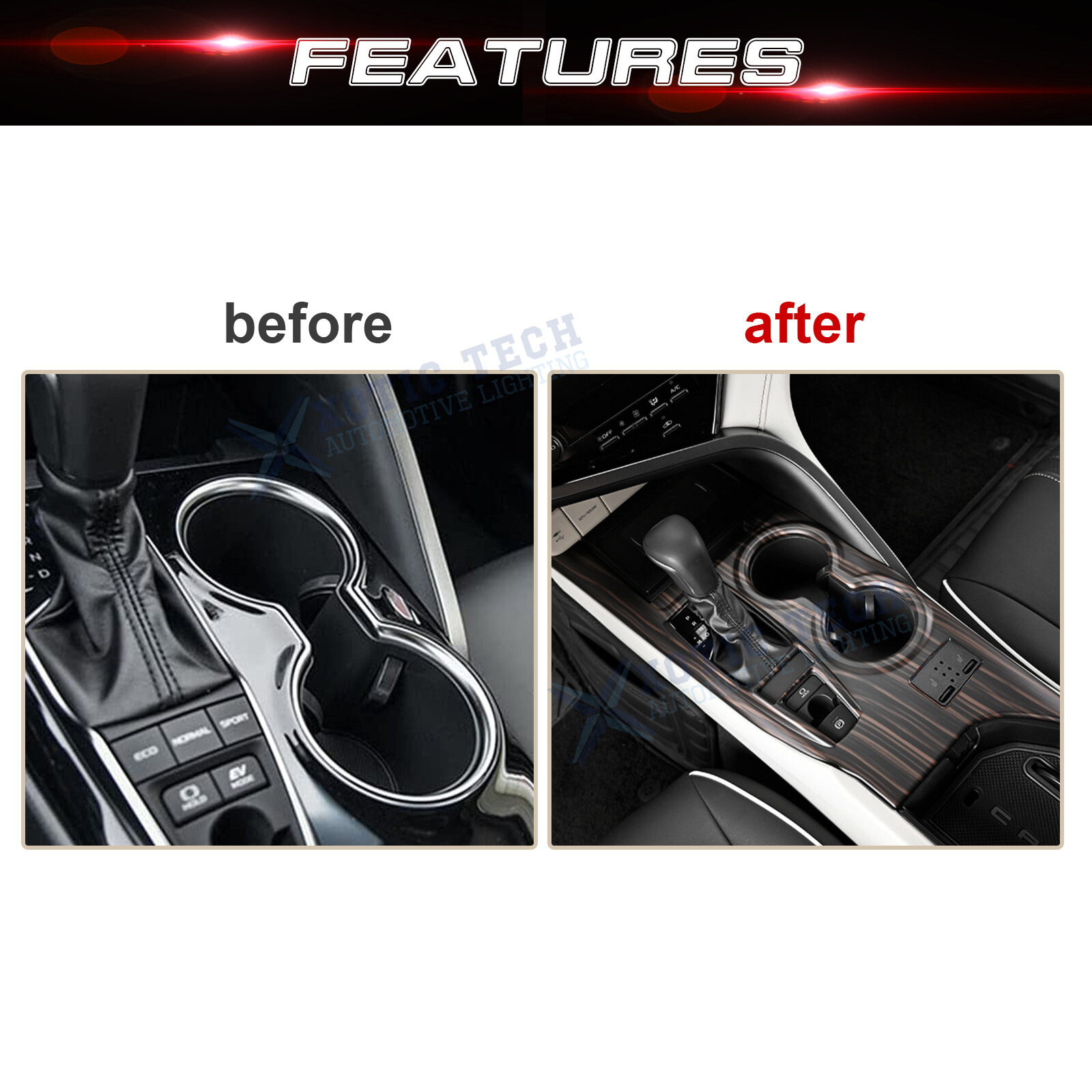For Toyota Camry XLE/XSE 2018-2024 Black Wood Grain Center Gear Shift Box Cover