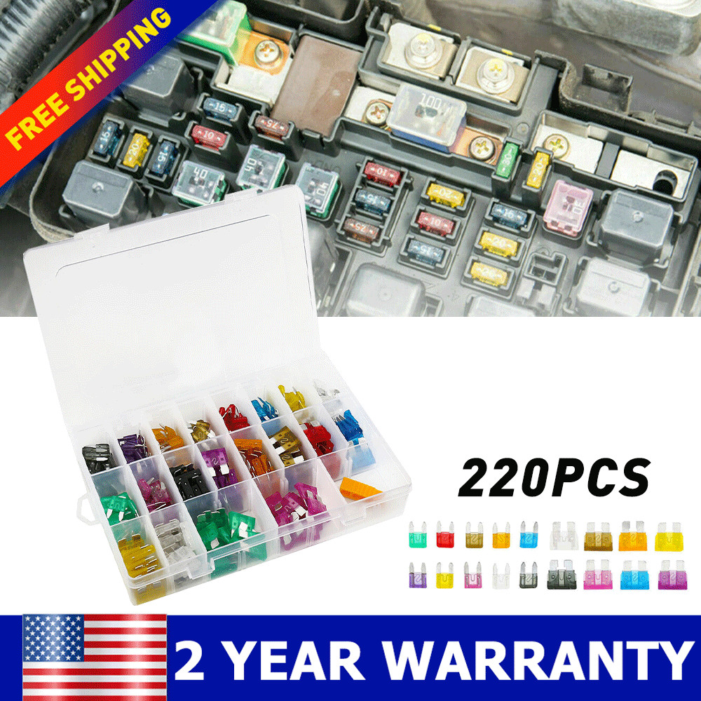 For Car 220Pcs Assorted Auto Fuse Replacement ATO ATC ATM Regular Blade Fuses US