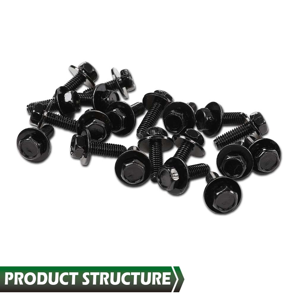 Fit For Honda Body Bolts- M6 1.0 x 20mm Long- 10mm Hex- 17mm Washer 20 Bolts USA