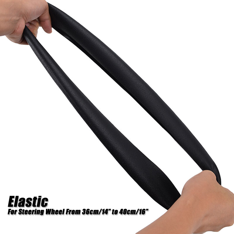 14” Universal Leather Texture Silicone Protector Car Steering Wheel Cover Black