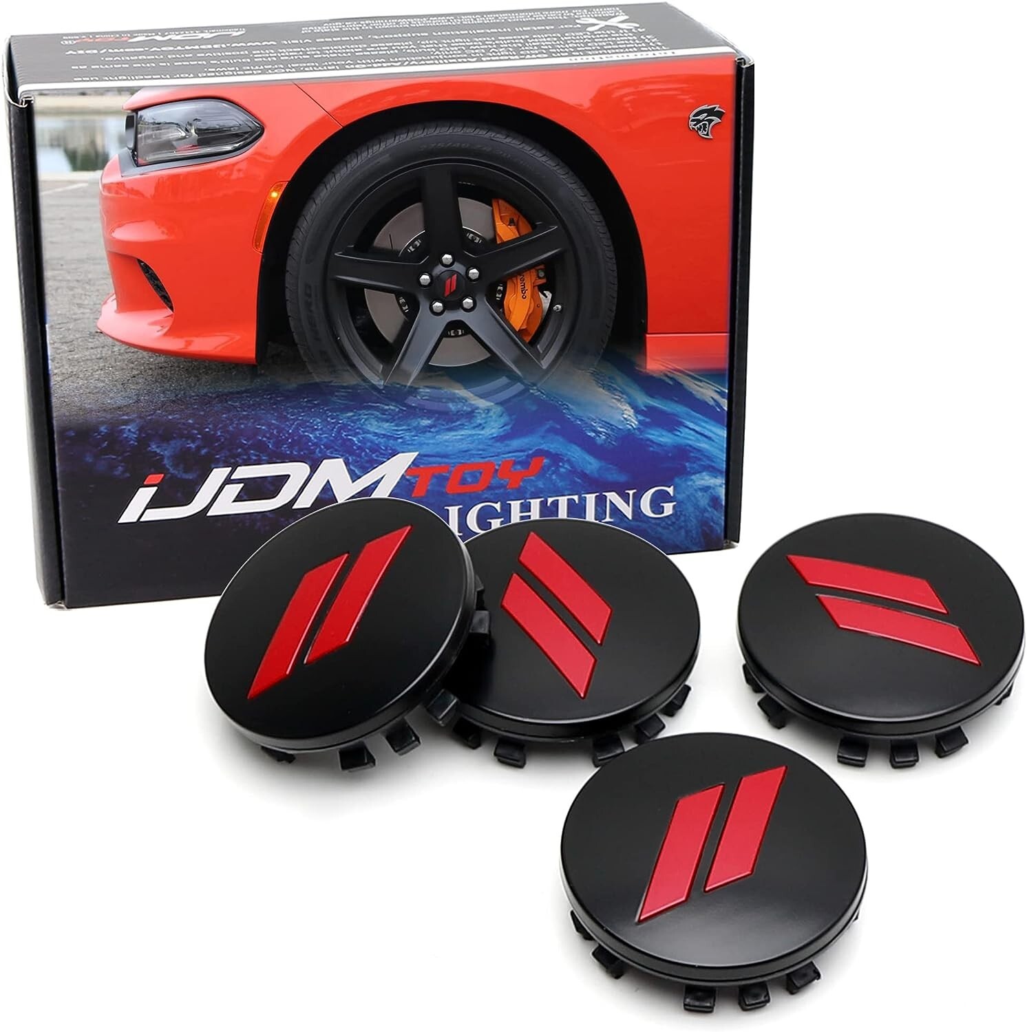 4pc Set 63mm Red // Slash Wheel Center Caps For Dodge Charger Challenger Durango