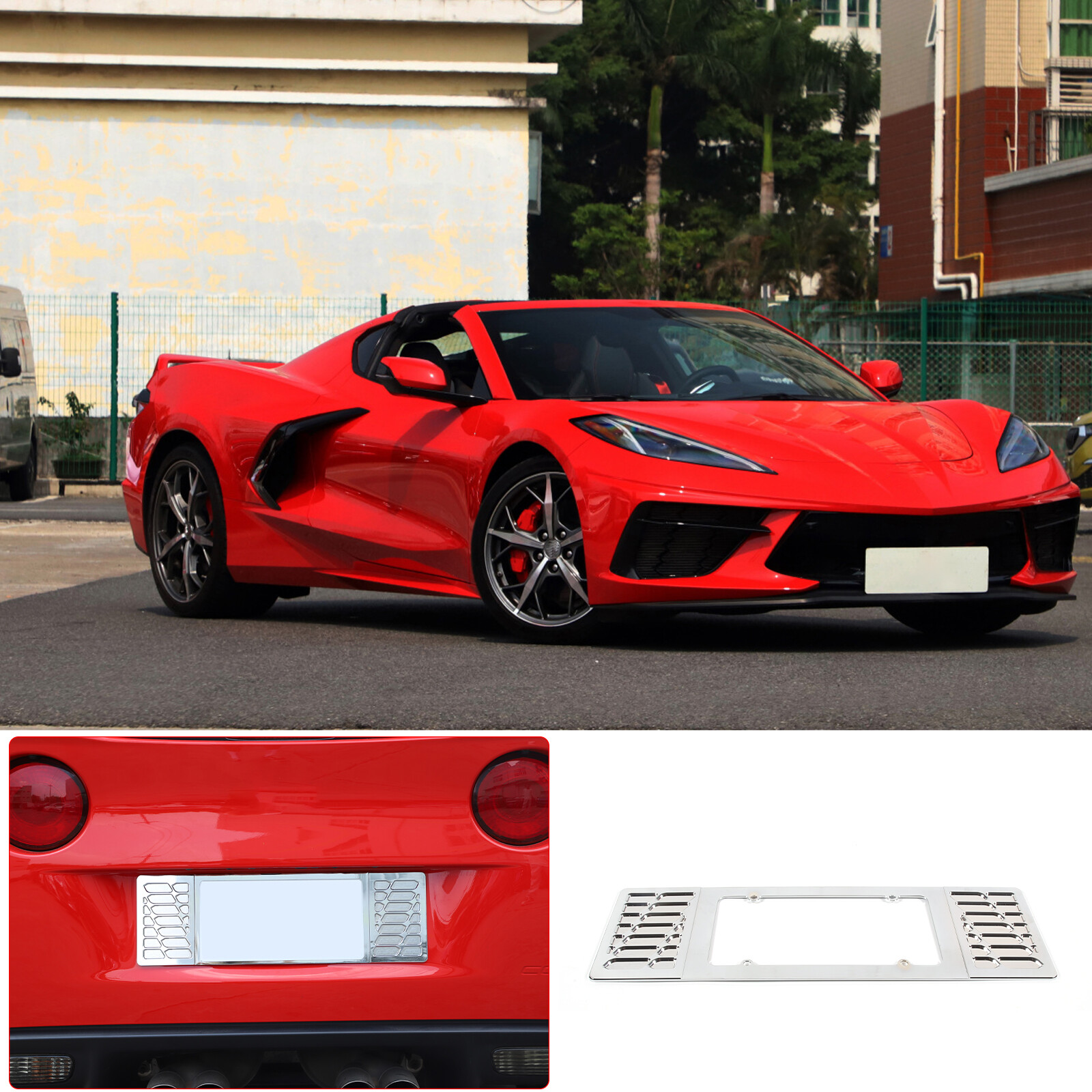 Silver Aluminum alloy Rear License Plate Frame Trim For Corvette C6 2005-13