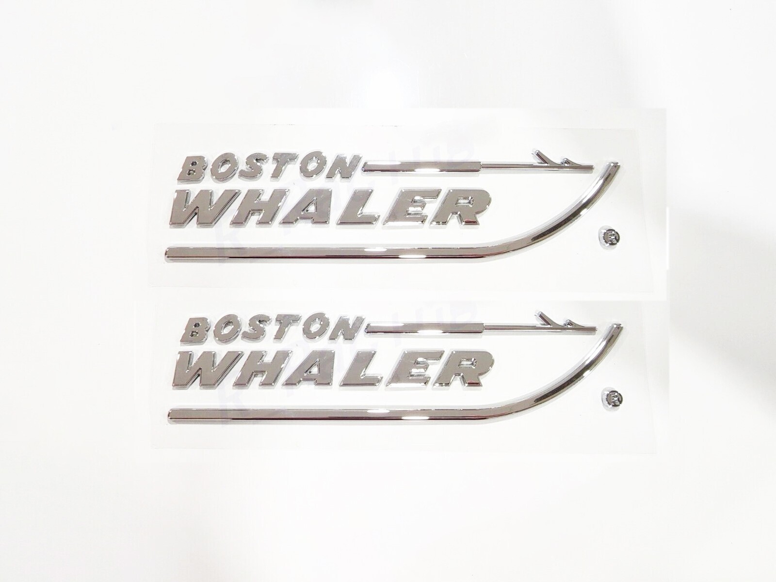 2PCS NEW BOSTON WHALER EMBLEM BADGE LETTERS CHROME 8-3/4″ X 2″ PEEL AND STICK