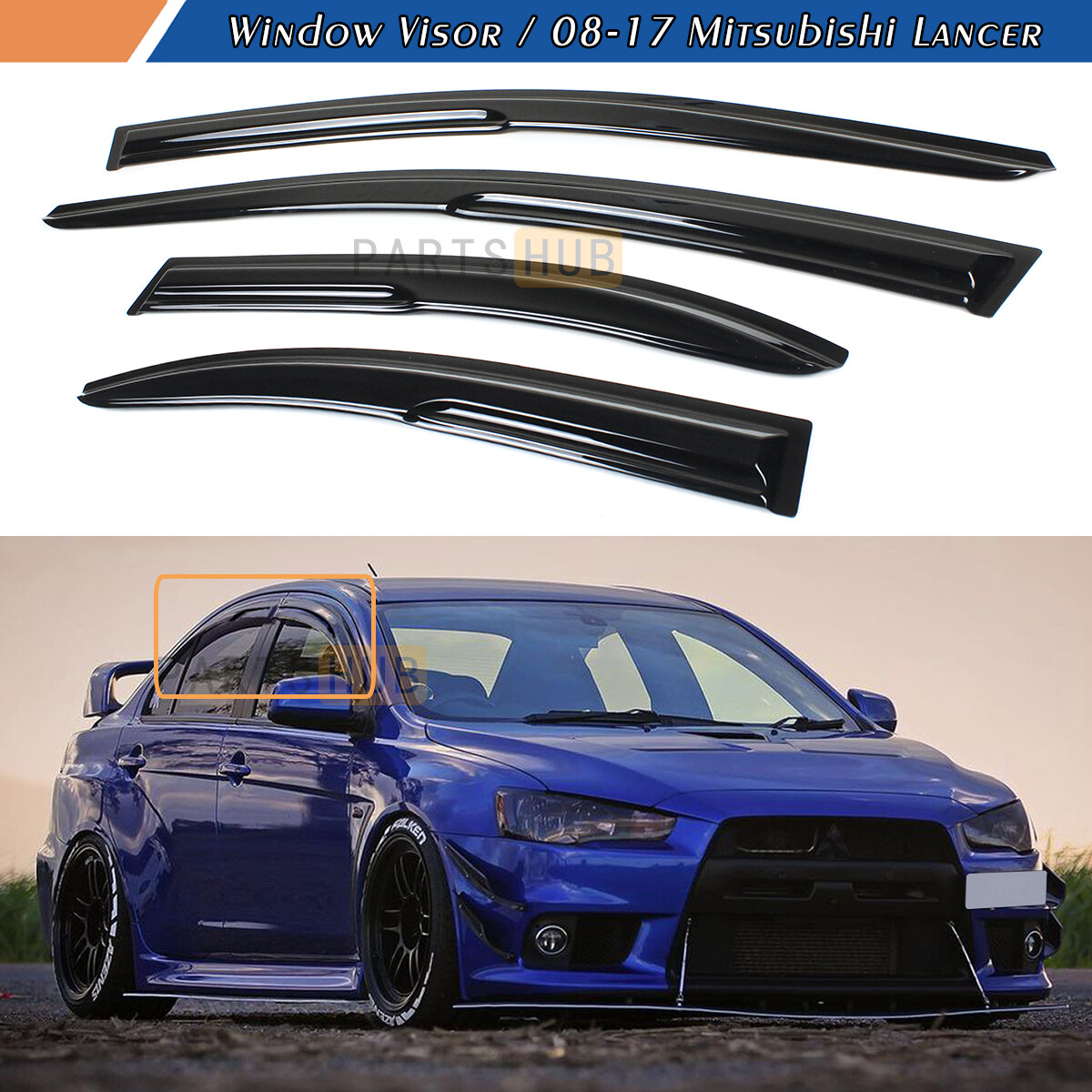 For 2008-2017 Mitsubishi Lancer EVO X JDM Mugen Style Window Visors Rain Guards