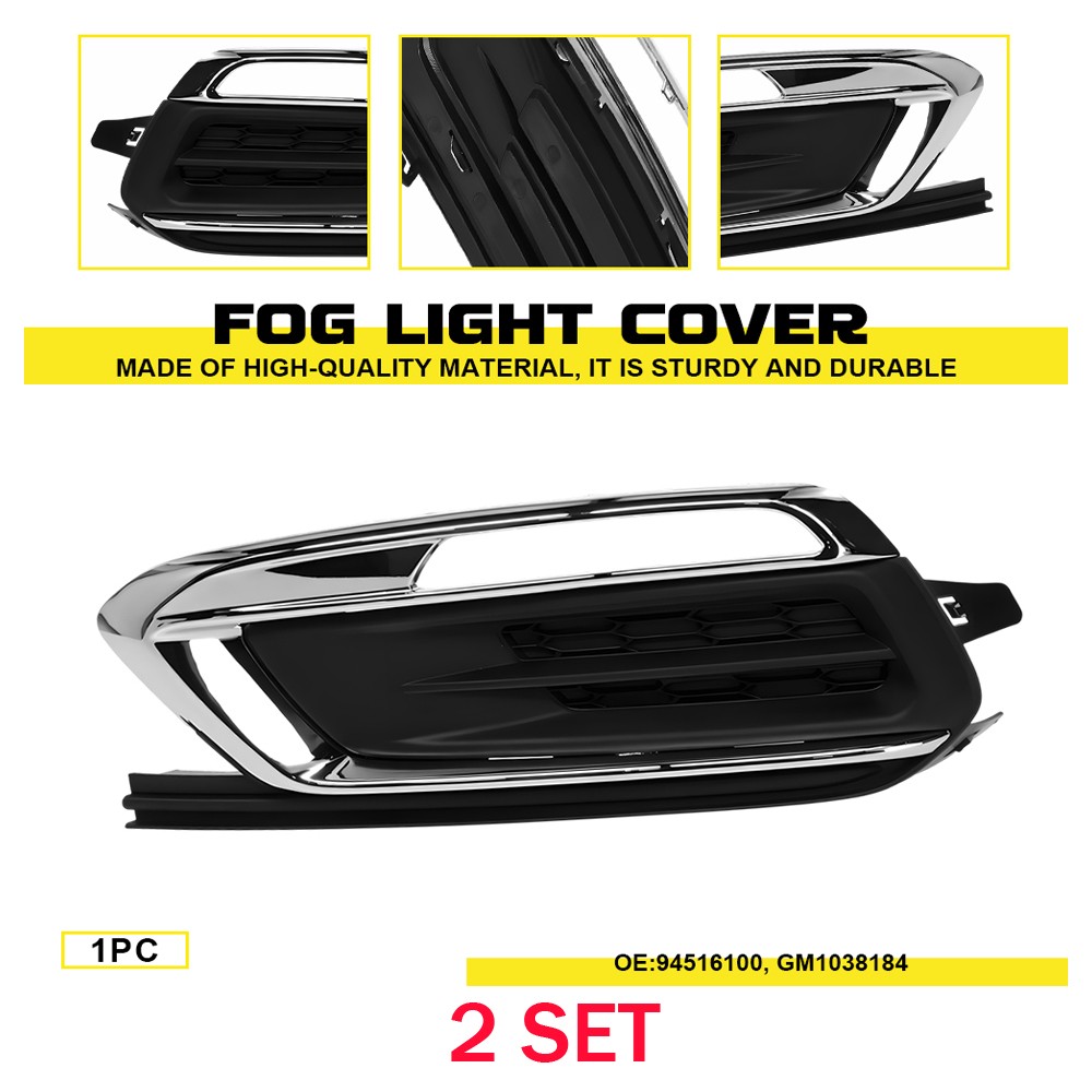 For 2015-16 Chevy Cruze Left Front Fog Light Cover Trim Black Chrome 2X 94516100