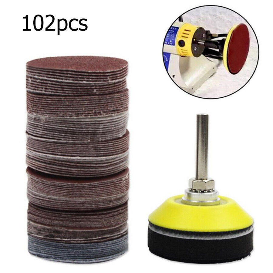 100pcs 2inch Sanding Disc Sand Paper Hook Loop Sander+Backer Pad+M6Drill Adapter