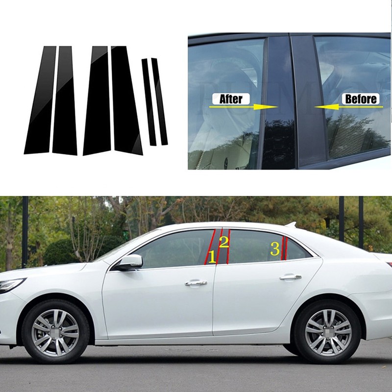 6pc Black Polycarbonate Window Pillar Posts Fit Chevrolet Malibu Sedan 2013-2015