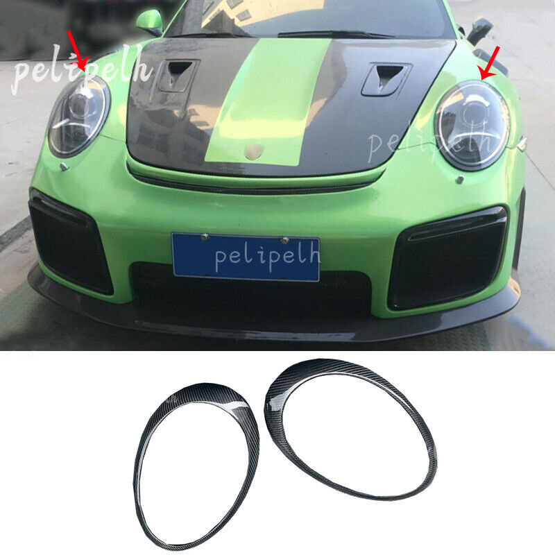 For Porsche 911 991 2012-2018 Dry Carbon Fiber Front Head Light Lamp Frame 2pcs