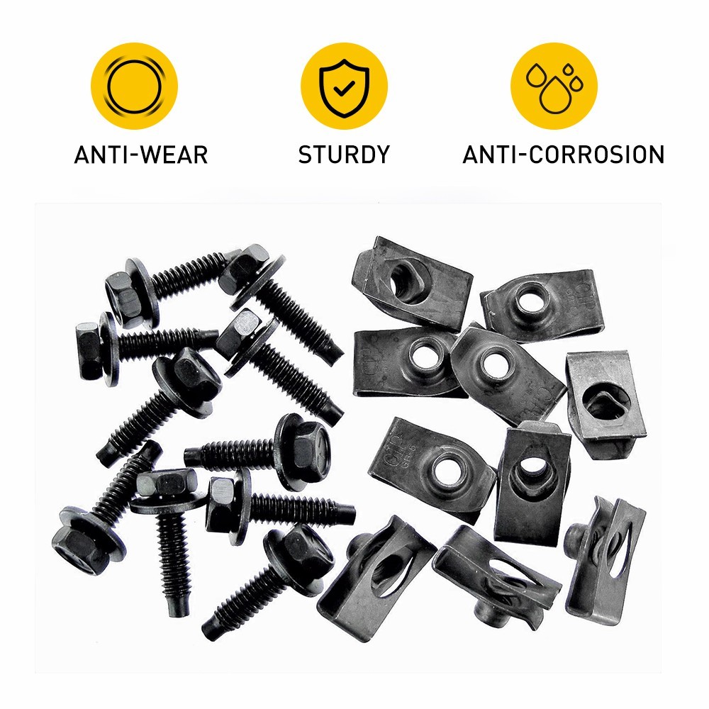 Car Truck Body Bolts & U-nut Clips- 5/16-18 x 1-3/16″- 1/2″ Hex- 40pcs/set- #374