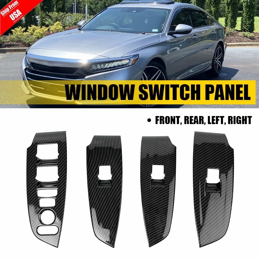 4x For Honda Accord 2018-2022 Carbon Fiber Look Inner Window Switch Panel Covers