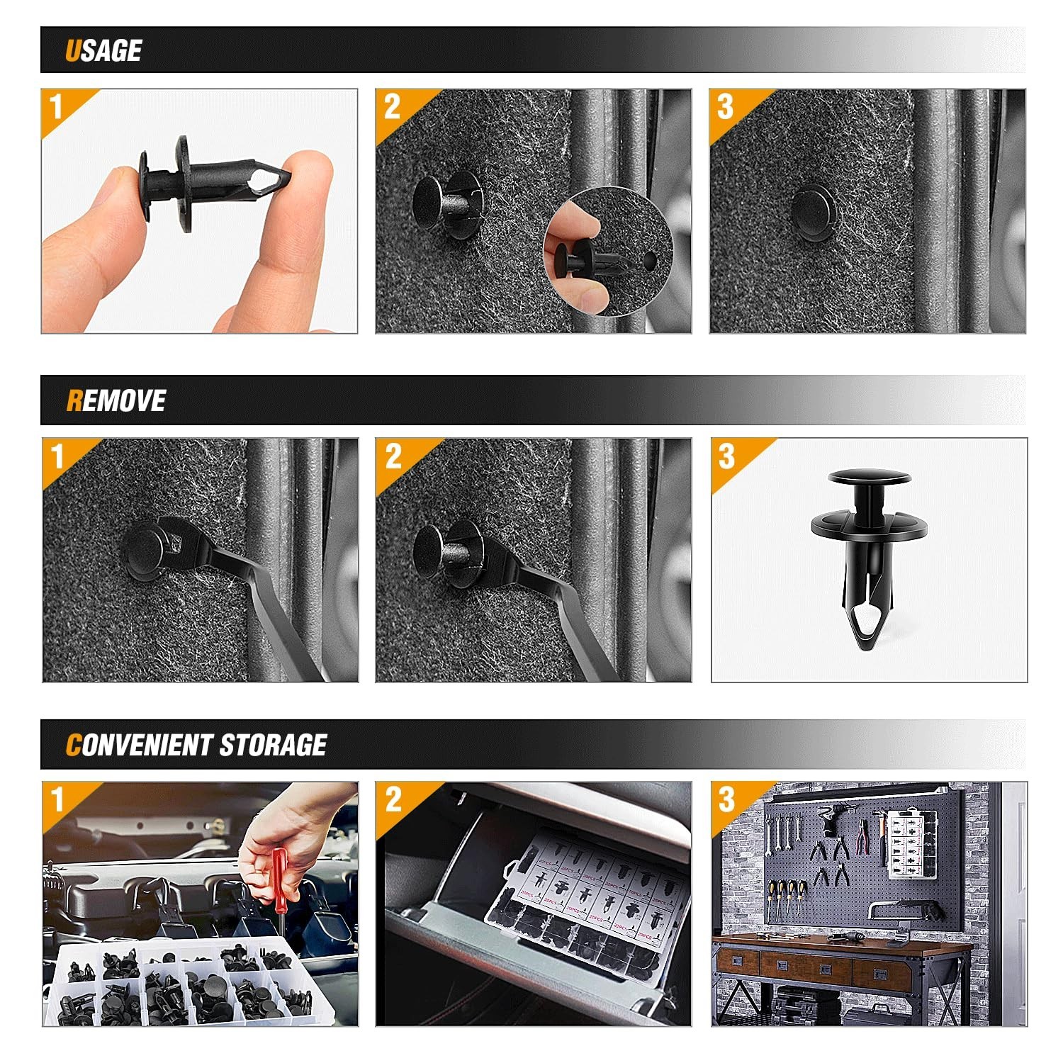 240PCS Car Bumper Retainer Clips Kit – 12 Sizes Auto Fasteners Push Pins Rivets