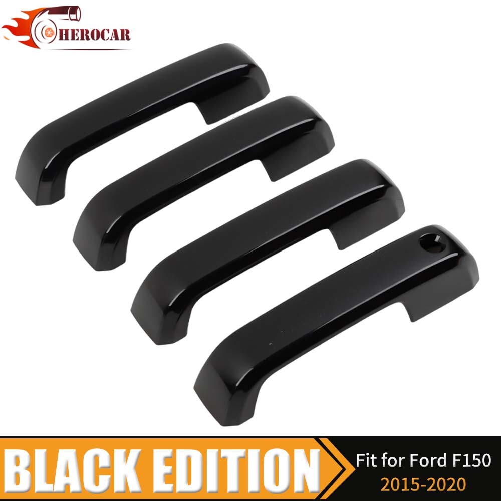 🌟 For 2015-2018 2019 20 FORD F150 F-150 Door Handle COVERS No SMKH Gloss Black