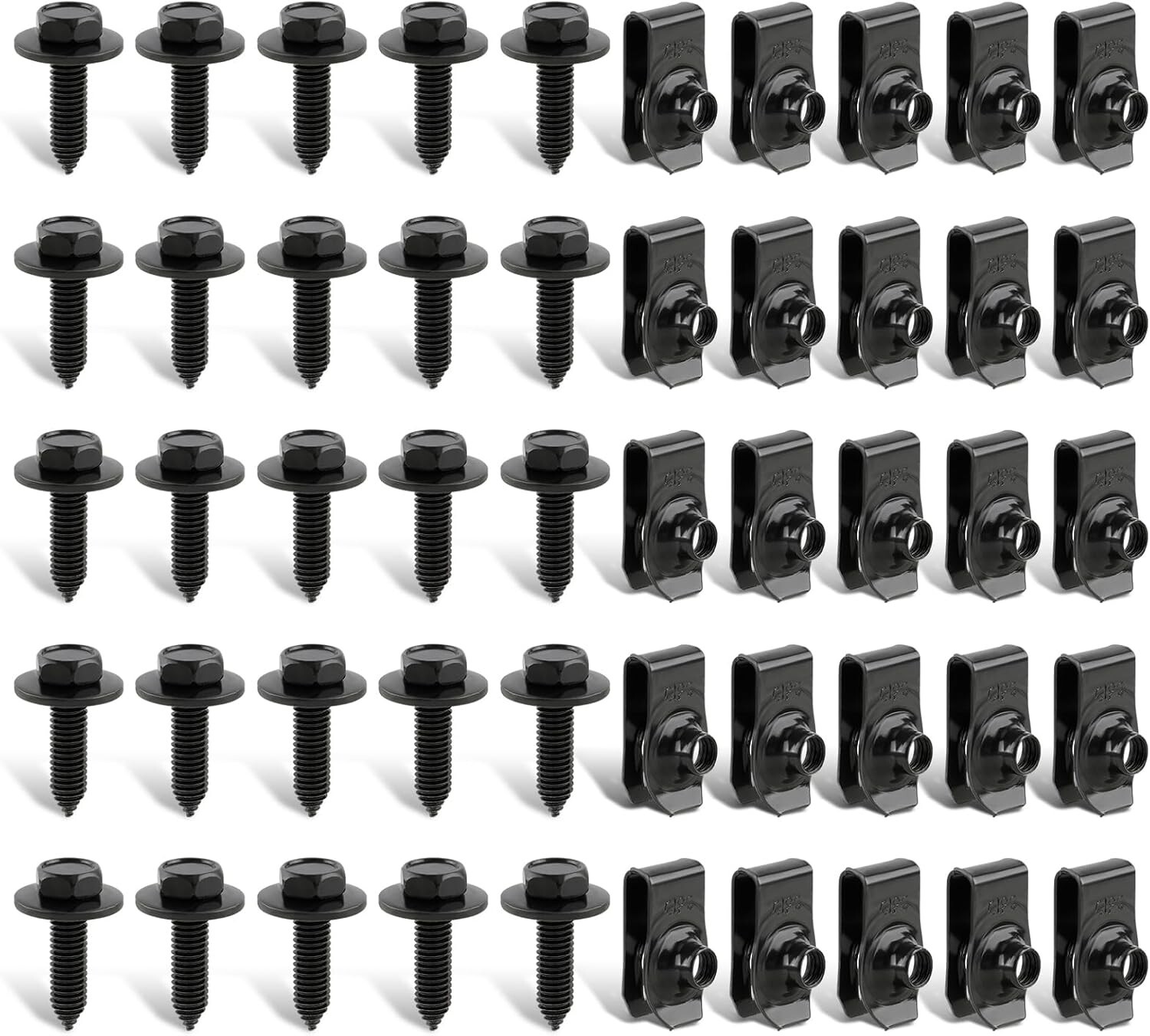 “50 Pcs Body Fasteners – 25 Bolts & 25 U-Nut Clips for Fender, Engine Cover & ..
