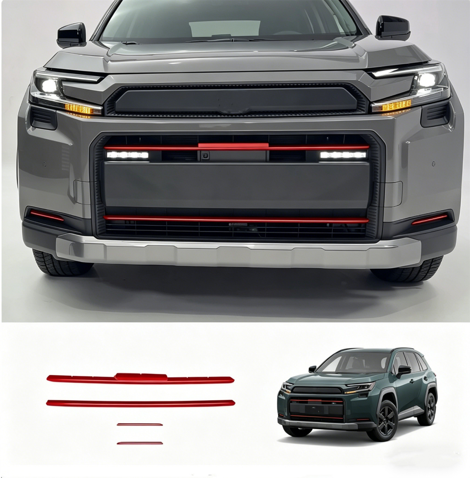 Glossy Red Front Center Grille Grill Cover Trim 4pcs For Toyota RAV4 2026-2027