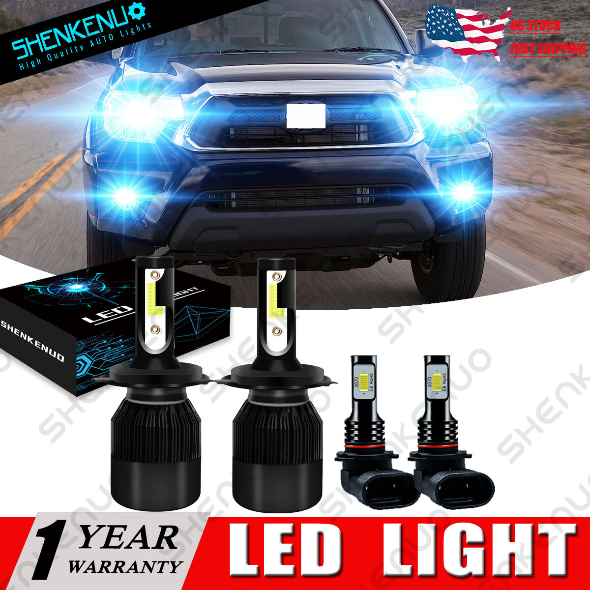 For Toyota Tacoma 2005-2011 Combo 8000K COB LED Headlight Hi/Low+Fog Light Bulbs