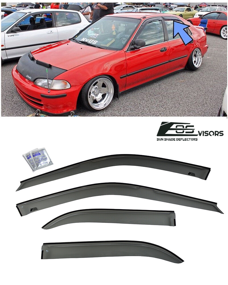 For 92-95 Honda Civic Sedan | JDM Smoke Tinted Side Window Visors Deflectors