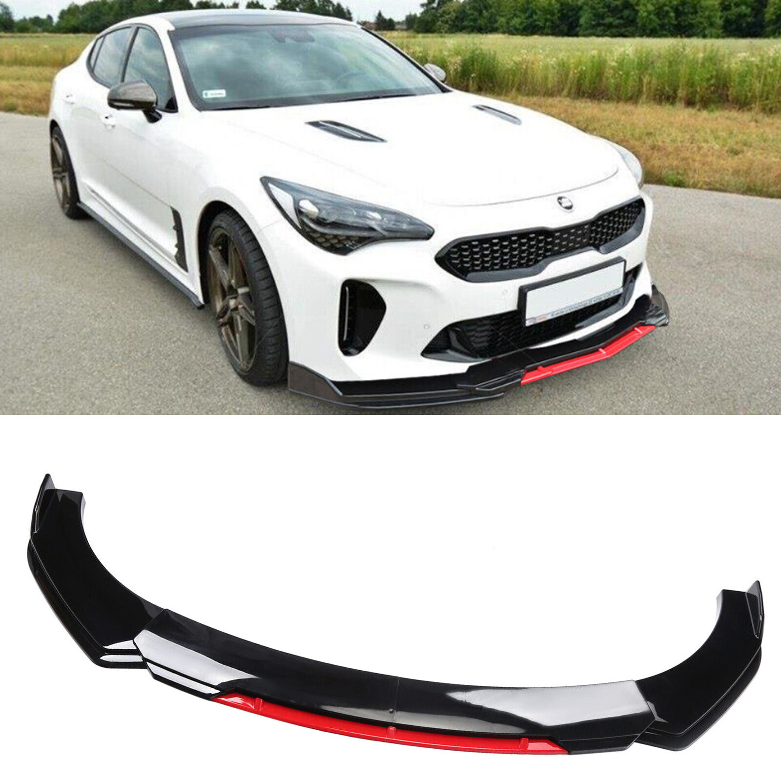Black+Red For KIA Stinger Forte Front Bumper Lip Splitter Spoiler Body Kit