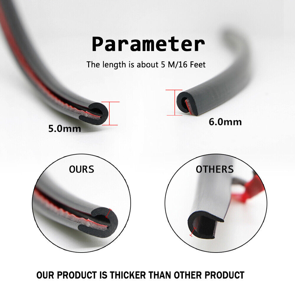 16FT U-Shape Rubber Seal Car Auto Door Edge Guard Molding Trim Protector Strip