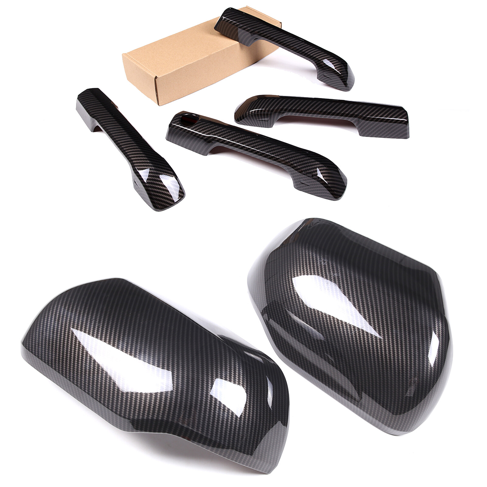 Carbon Fiber Side Mirror + Side Door Handle Cover Trim For Toyota Tundra 2022-24