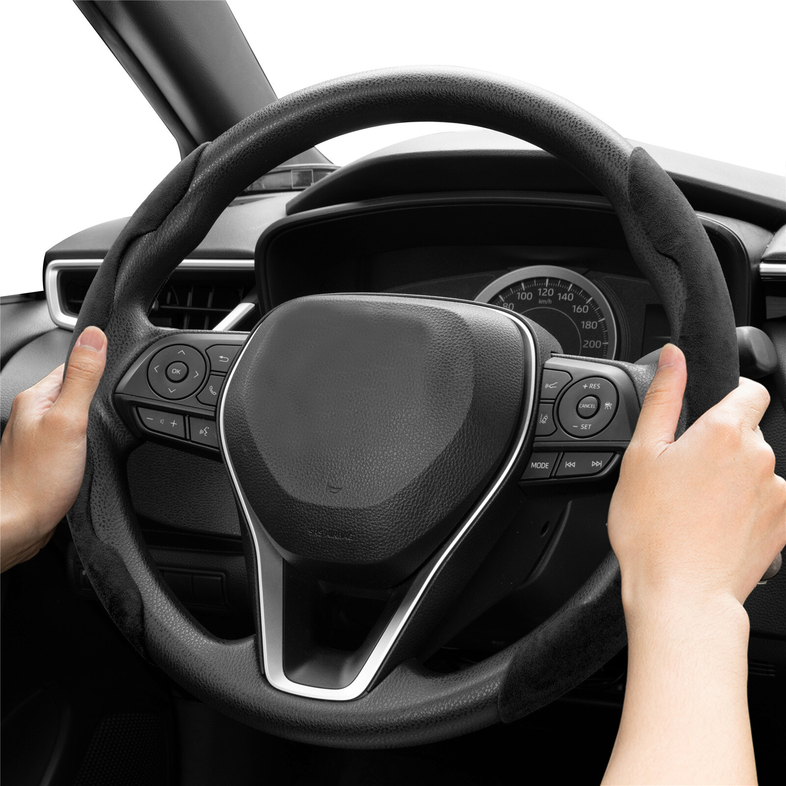 2PCS Car Auto Steering Wheel Cover Booster Black Suede Anti-slip Universal
