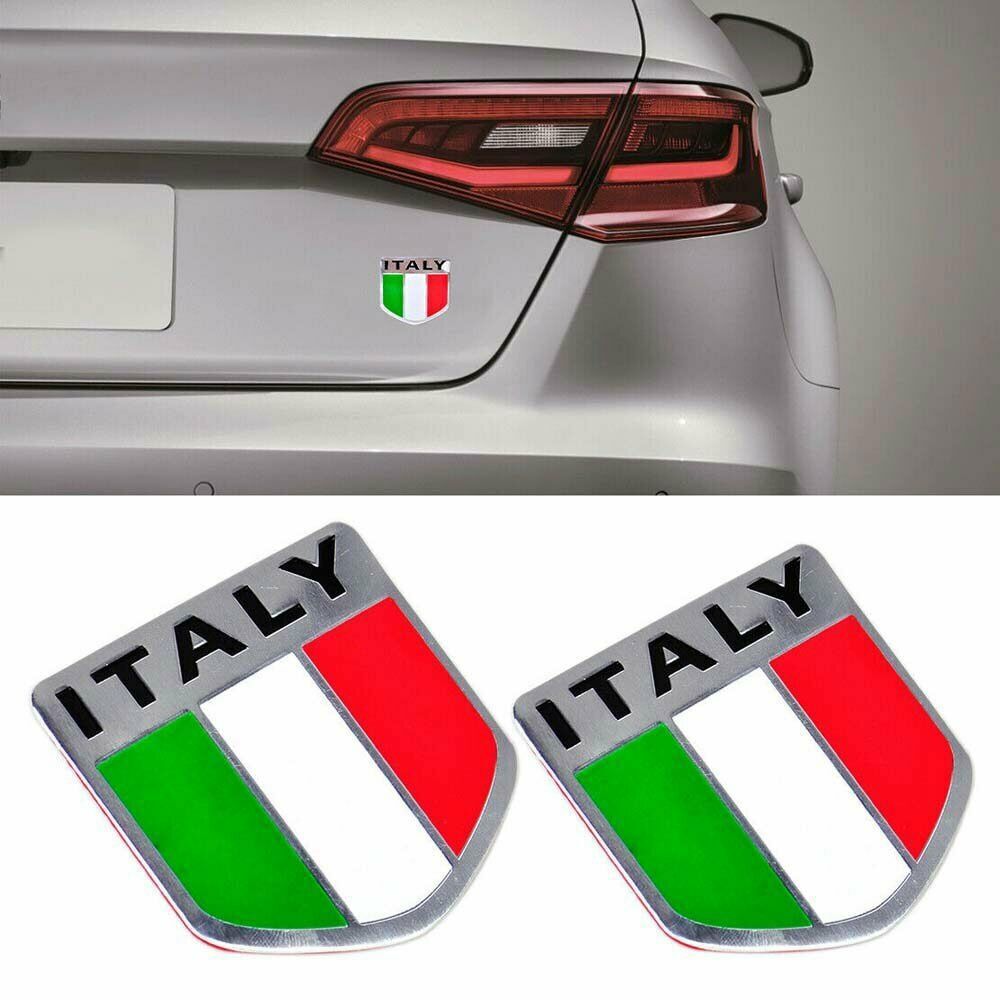 2Pcs Aluminum Metal Italy Logo Italian Flag Shield 3D Stickers Car Emblem Badge
