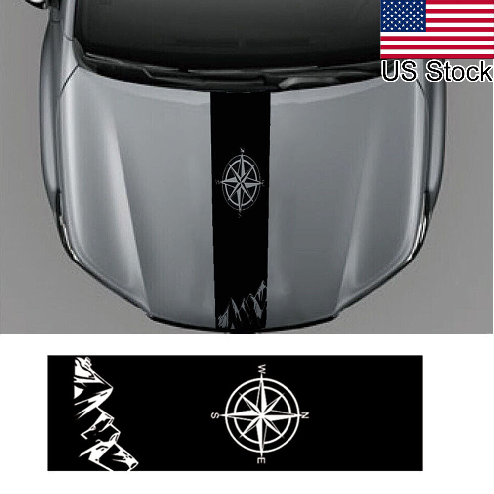 1pc 47” Black Mountain Compass Graphic Car Hood Bonnet Vinyl Sticker Decal