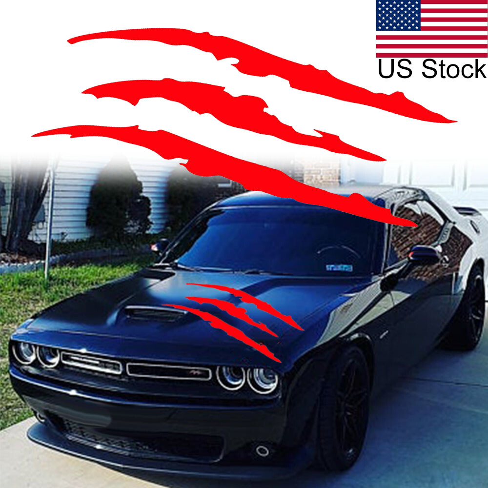 1pc 51” Red Scratch Claw Beast Graphic Body Side Hood Vinyl Decal Sticker Decor