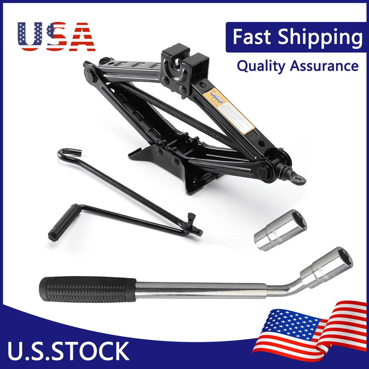 2 Ton Wind Up Scissor Jack + Extendable Wheel Brace Socket Wrench Tool Car Van