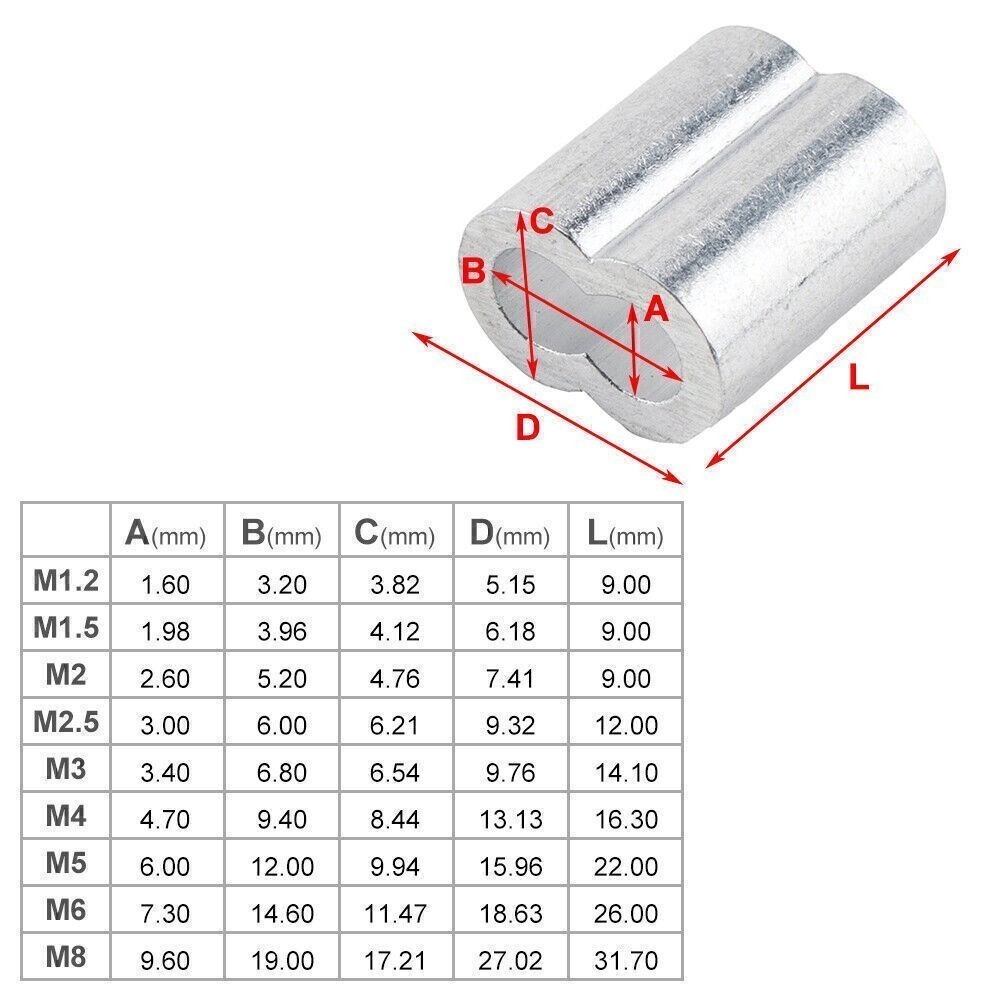 180 Pcs Ferrule Crimping Loop Sleeve for Wire Rope Cable Line End Assortment Kit