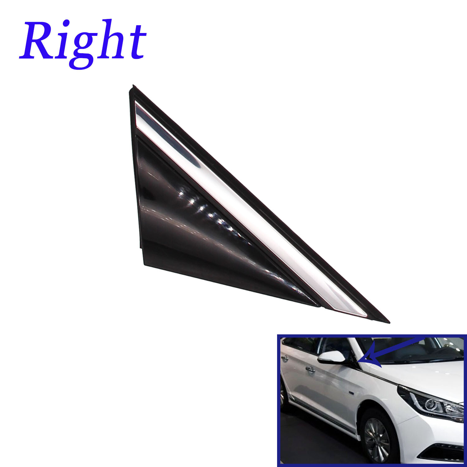 RH Fender Pillar Corner Chrome Molding Glossy Fits for 15-19 Hyundai Sonata