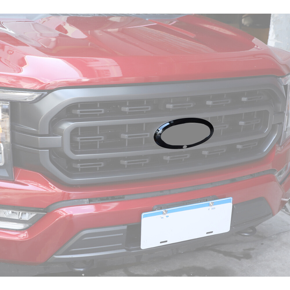 BLACK FOR FORD F150 2021-22 FRONT LOGO EMBLEM BADGE RING COVER TRIM WITH CAMERA