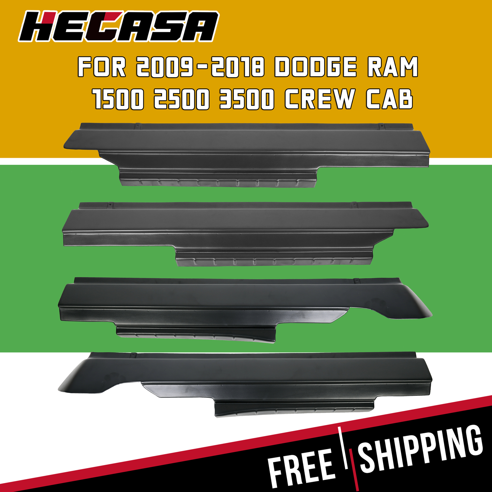 HECASA For 2009-2018 Dodge Ram Crew Cab Rocker Panel Protector Guard Cover Trim