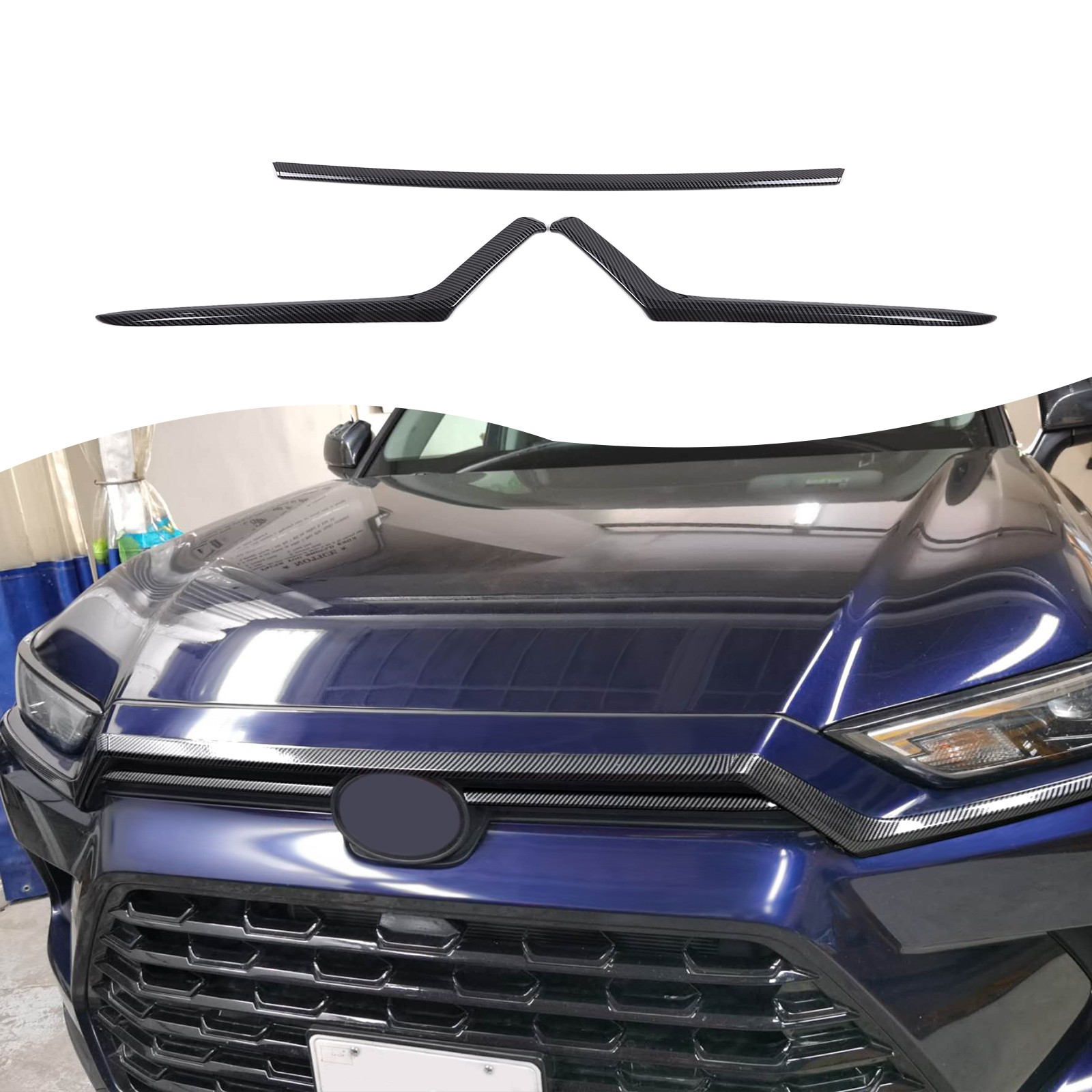 Front Hood Trim ABS Carbon Fiber Texture 3Pcs For Toyota Grand Highlander 2024+