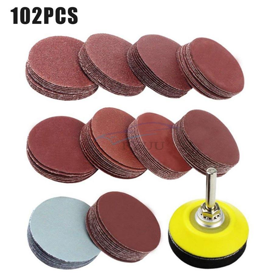100pcs 2″ Sanding Disc Pad+1x 1/4″ Shank Backing Pad +1x Soft Foam Buffering Pad