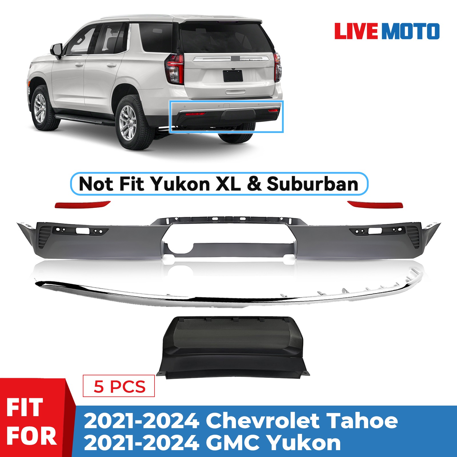 Rear Lower Bumper Cover Valance Panel Kit For 2021-2024 Chevy Tahoe GMC YUKON