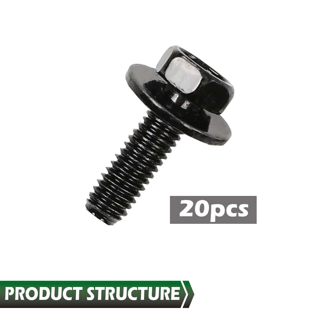 Fit For Honda Body Bolts- M6 1.0 x 20mm Long- 10mm Hex- 17mm Washer 20 Bolts USA