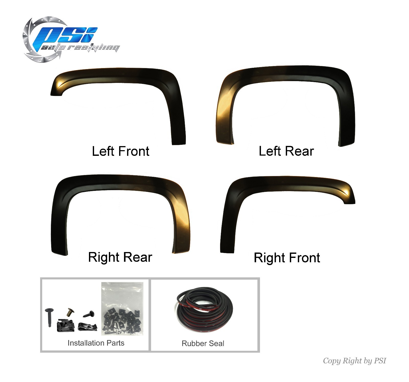 Black Paintable OE Fender Flares 07-13 Silverado 1500, 07-14 Silverado 2500 3500