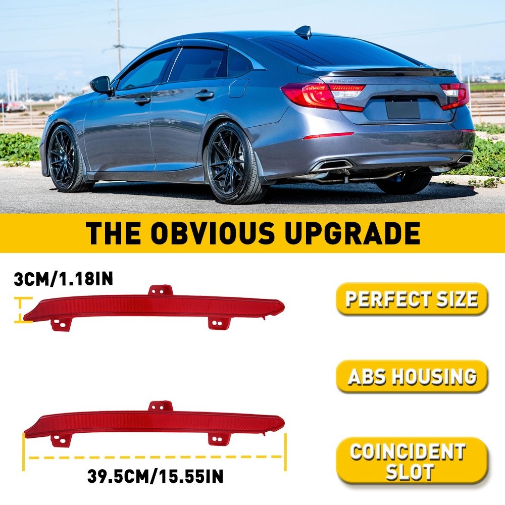 OE-Spec Red Lens Rear Bumper Reflectors Reflex For 2018-2022 Honda Accord Sedan