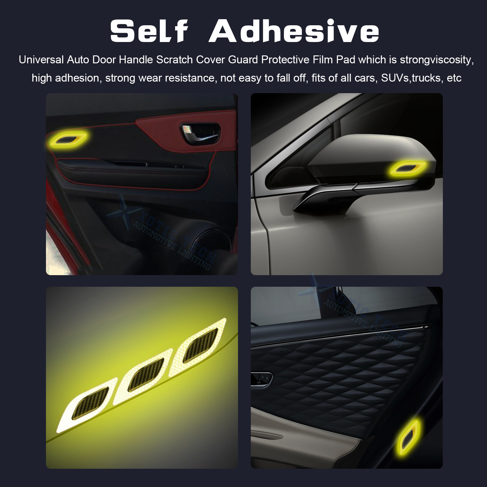 6pcs Yellow PVC Carbon Fiber Texture Strong Reflective Sticker Decal Universal