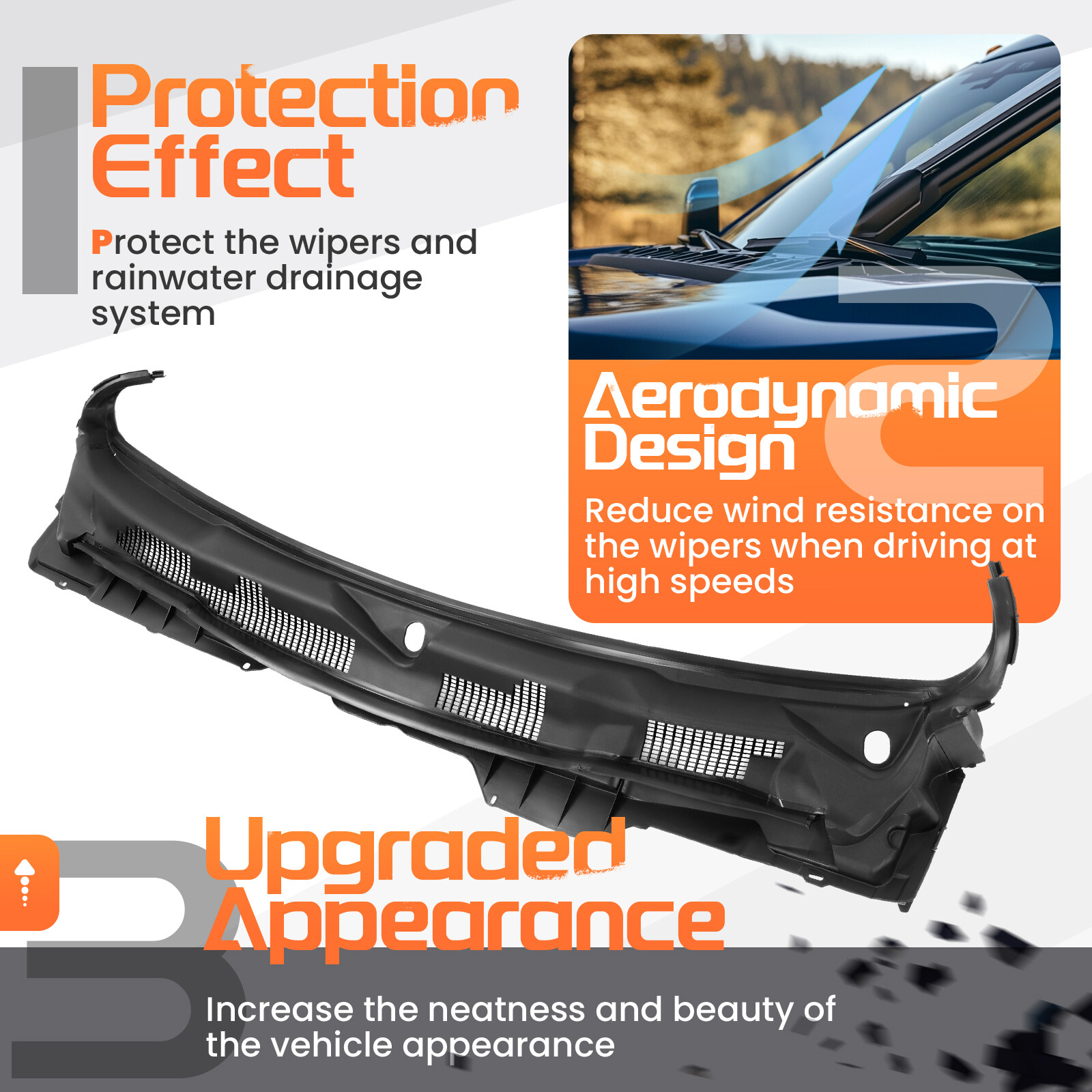 VRC Front Windshield Wiper Cowl Panel For Dodge Ram 1500/2500/3500 2009-2024
