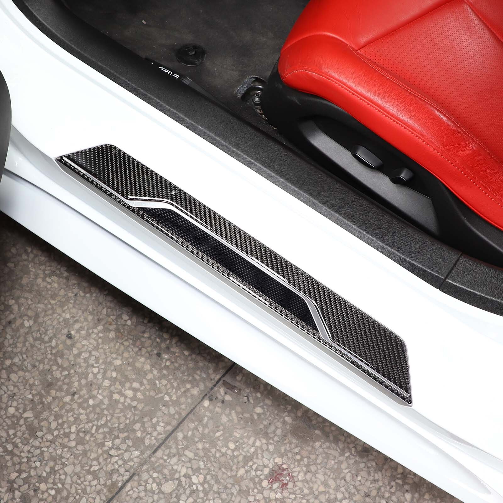 Carbon Fiber Door Sill Protectors Scuff Plate Trim Sticker For Corvette C8 20-23
