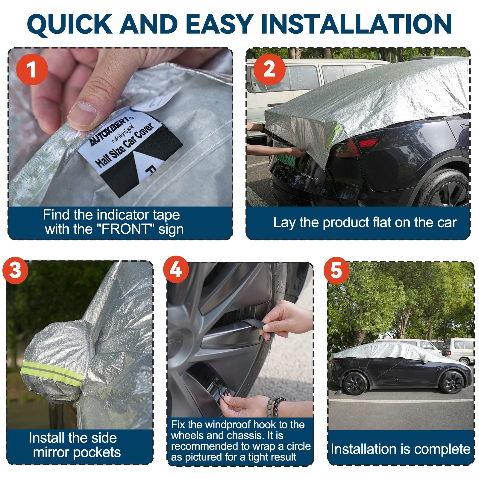 Car Half Cover Waterproof Sedan SUV Hatchback Rain Dust UV Protection Universal