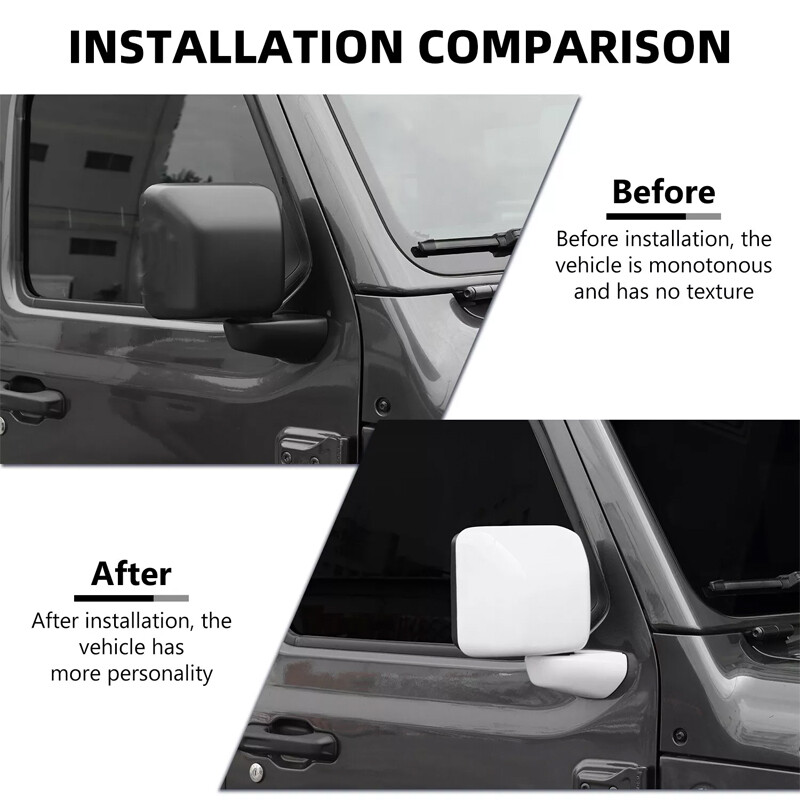 6pcs White Rearview Side Mirrors Trim Cap Cover Kit for Jeep Wrangler JL JT 18+