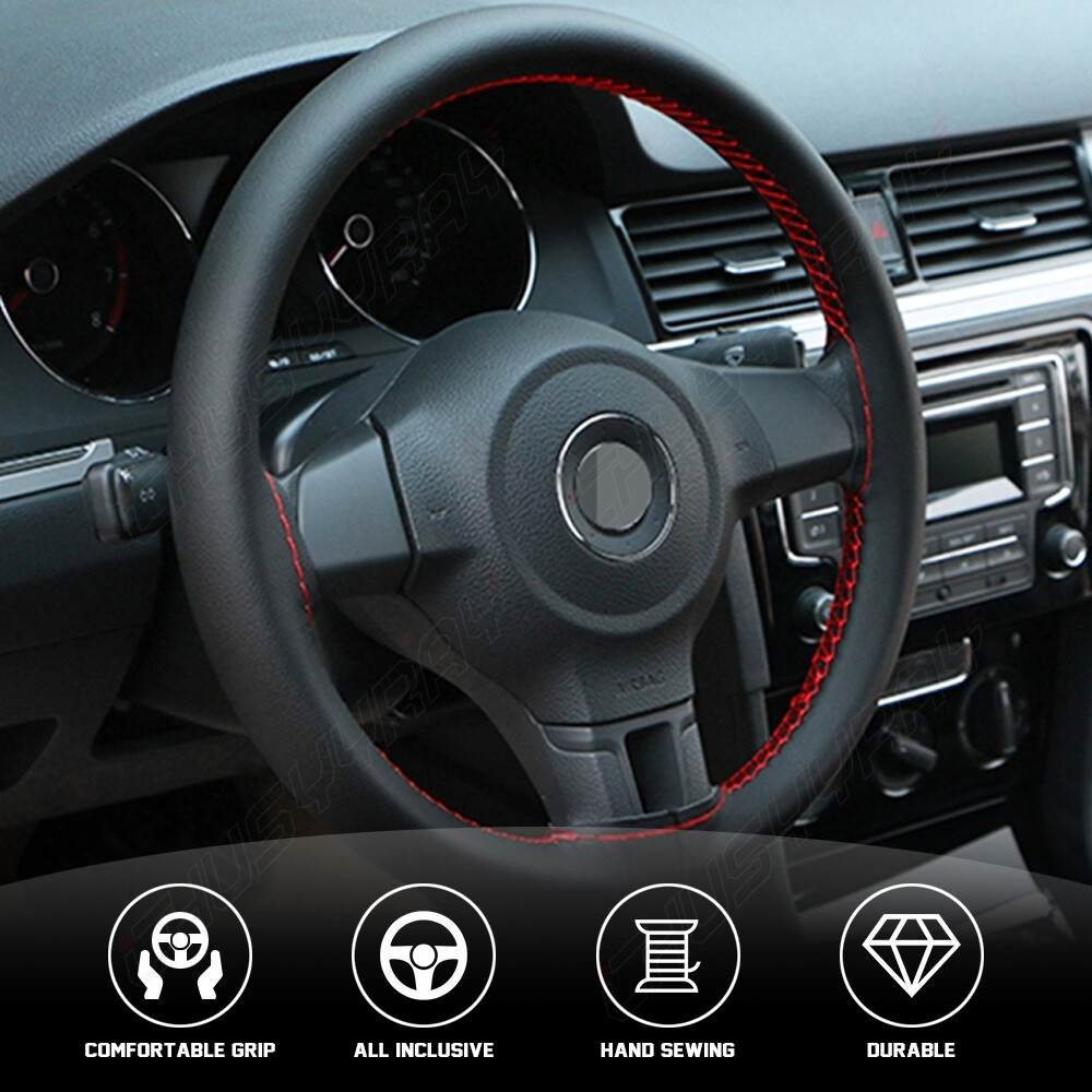 2024 NEW15″ Black & Red DIY Steering wheel Cover Genuine Leather for SCION