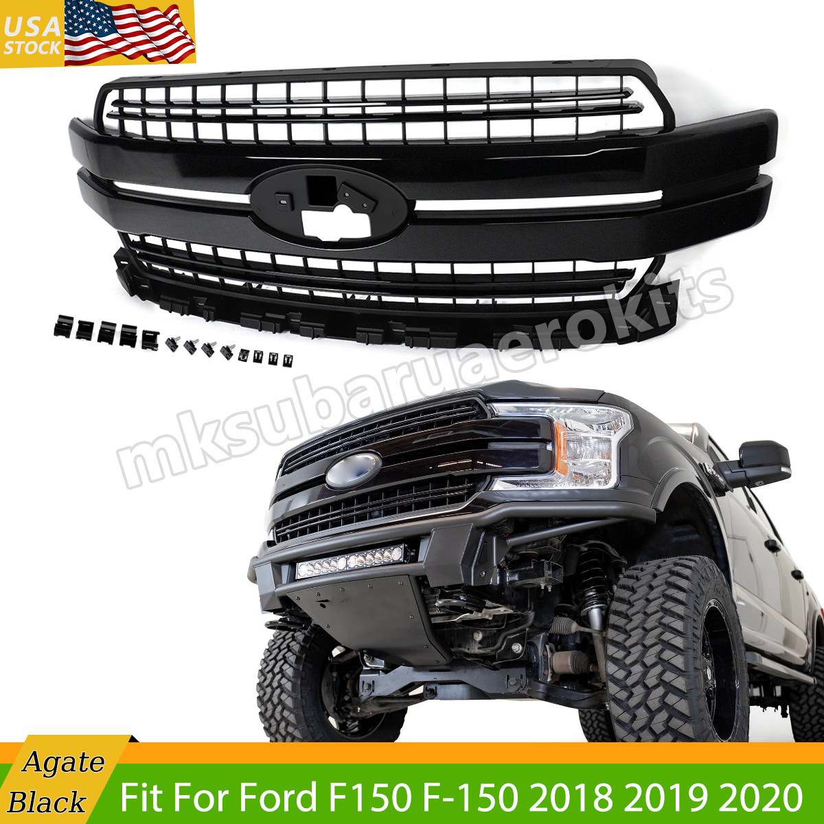 For 2018 2019 2020 Ford F150 F-150 Agate Black Front Bumper Grille Lariat Style